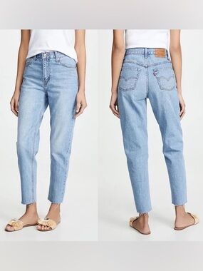 Levi's Mom Jeans High Waisted Raw Hem Light Wash Size 27